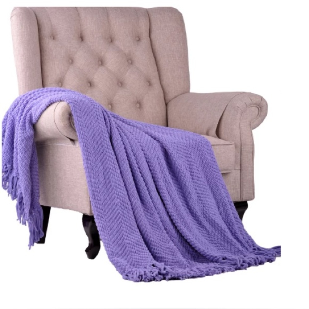 PURPLE Cozy Knit‎ Throw Blanket Home Decor with Fringe